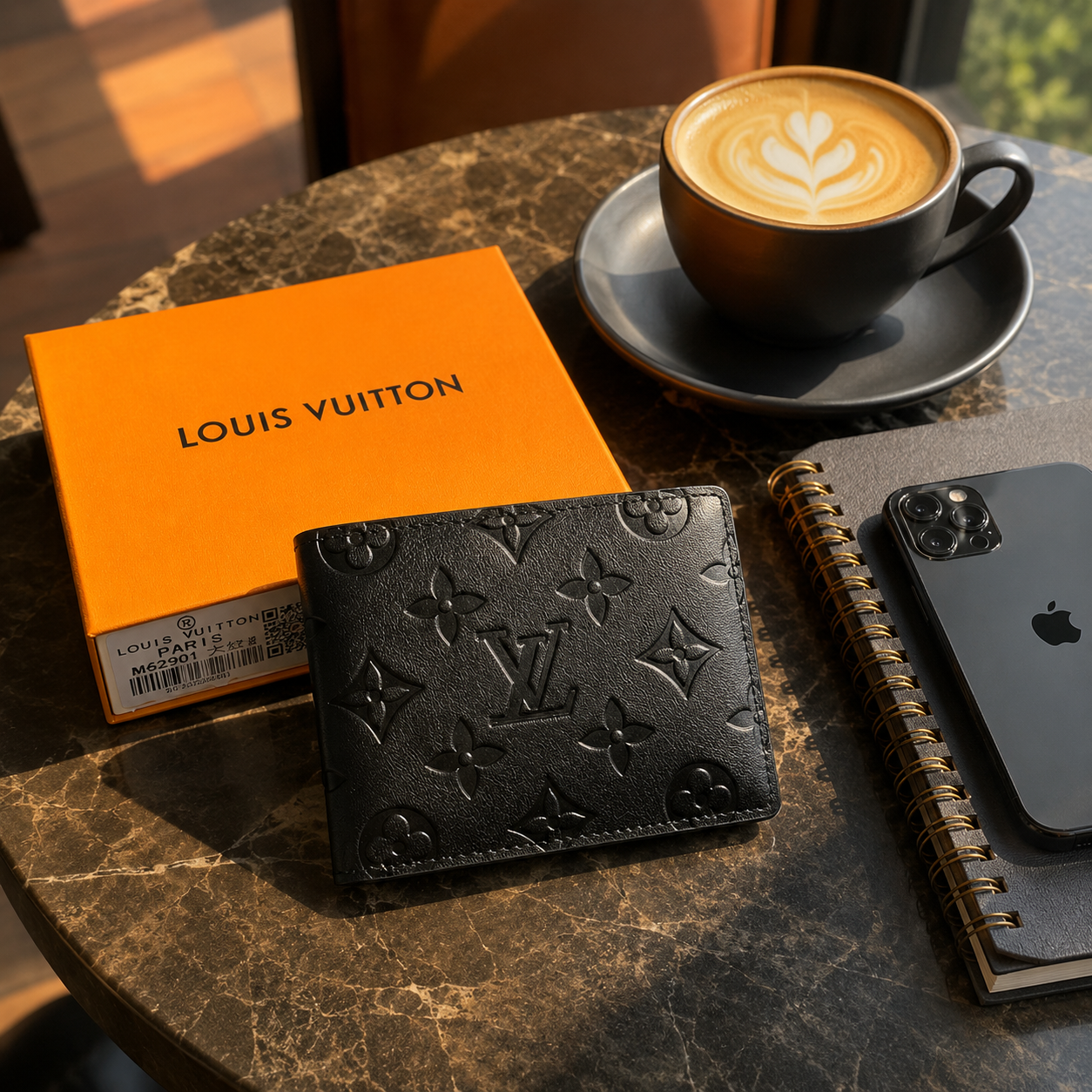 LV Monogram Heritage Slender Wallet – High Quality Calfskin Leather