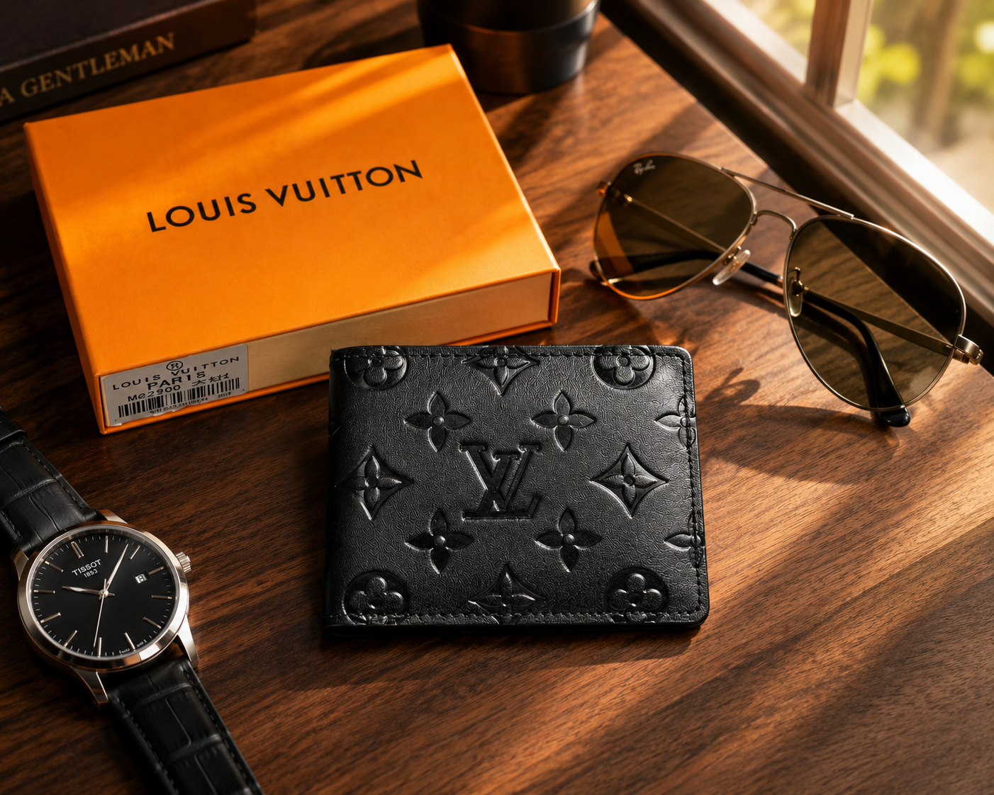 LV Midnight Embossed Leather Fold Wallet