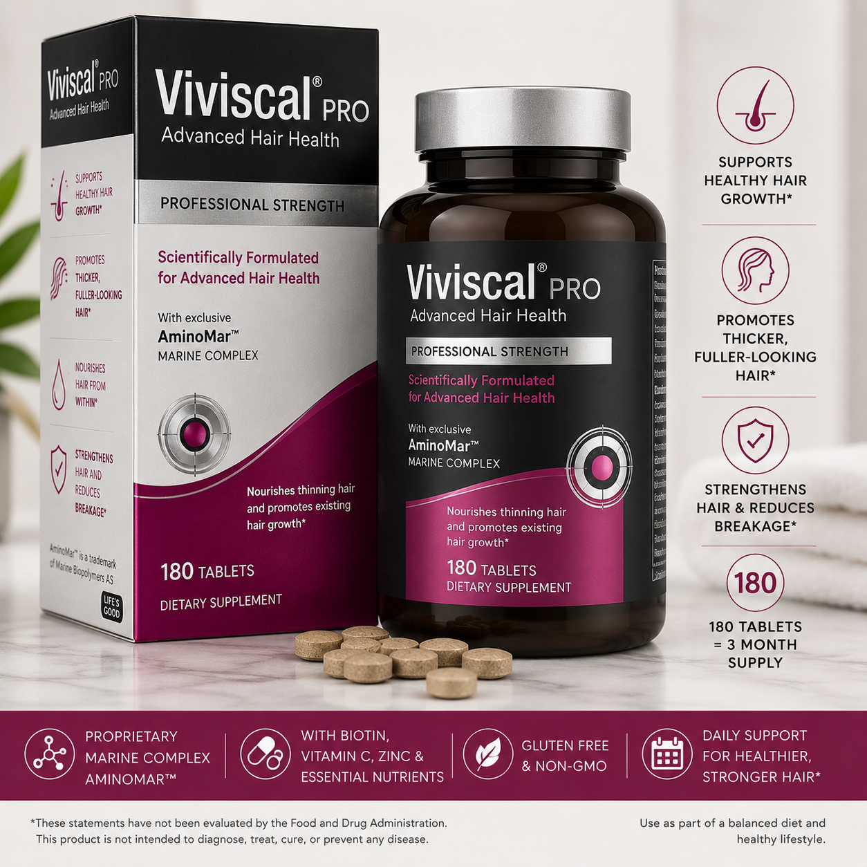 Viviscal Pro Advanced Hair Health Supplement – 180 Tablets | Healthy Hair Growth Support
