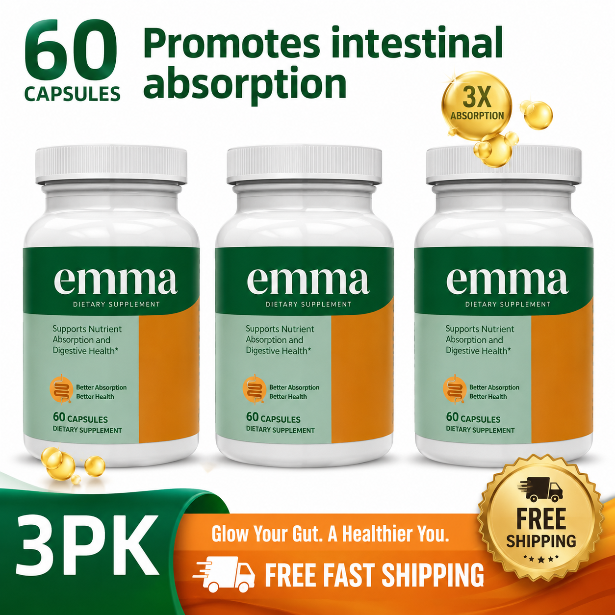 3 Pack Emma Berberine Resveratrol Quercetin Garlic Capsules