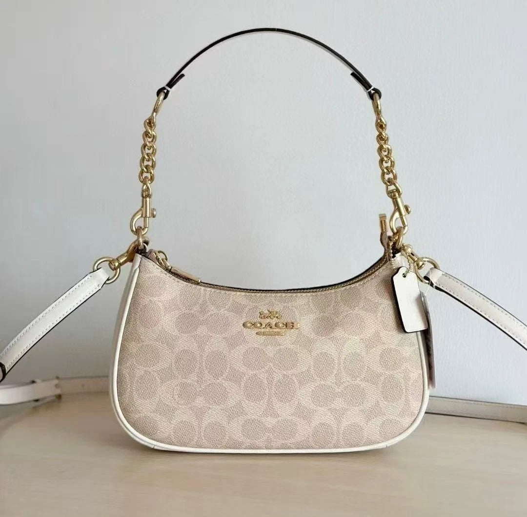 Coach Teri Shoulder Bag Signature Canvas Gold Sand Chalk CV933 NWT