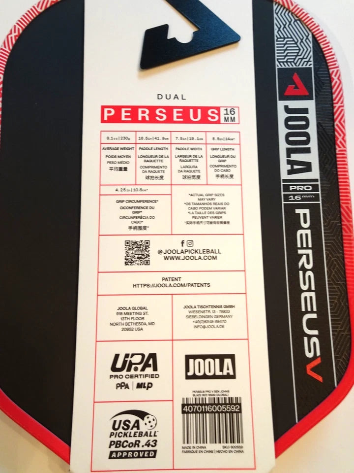 JOOLA Ben Johns Perseus Pro IV 16mm Pickleball Paddle Red