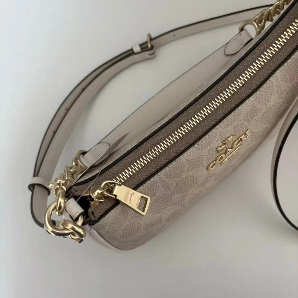Coach Teri Shoulder Bag Signature Canvas Gold Sand Chalk CV933 NWT